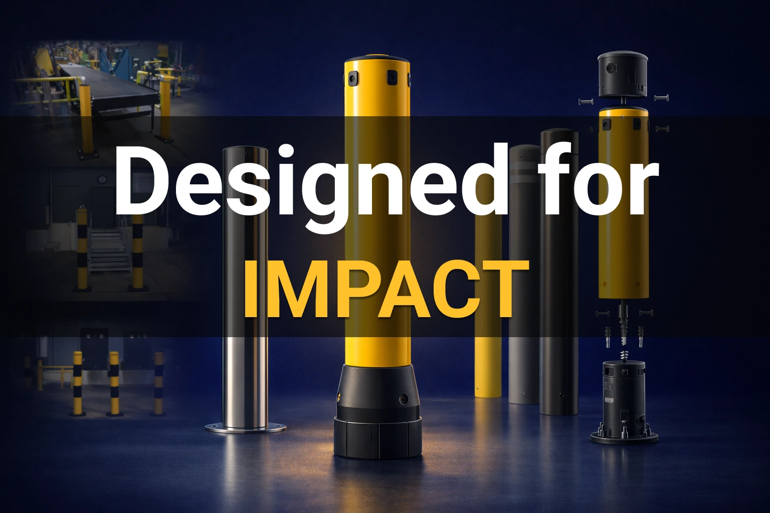 Range of SVL's industrial and stainless steel safety bollards designed for impact protection in Irish warehouse and commercial environments