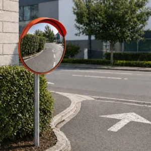 300mm outdoor convex traffic mirror installed at a blind corner to improve driveway and road visibility in Ireland