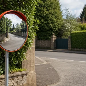 400mm outdoor convex traffic mirror installed at roadside blind corner for improved driveway and car park visibility